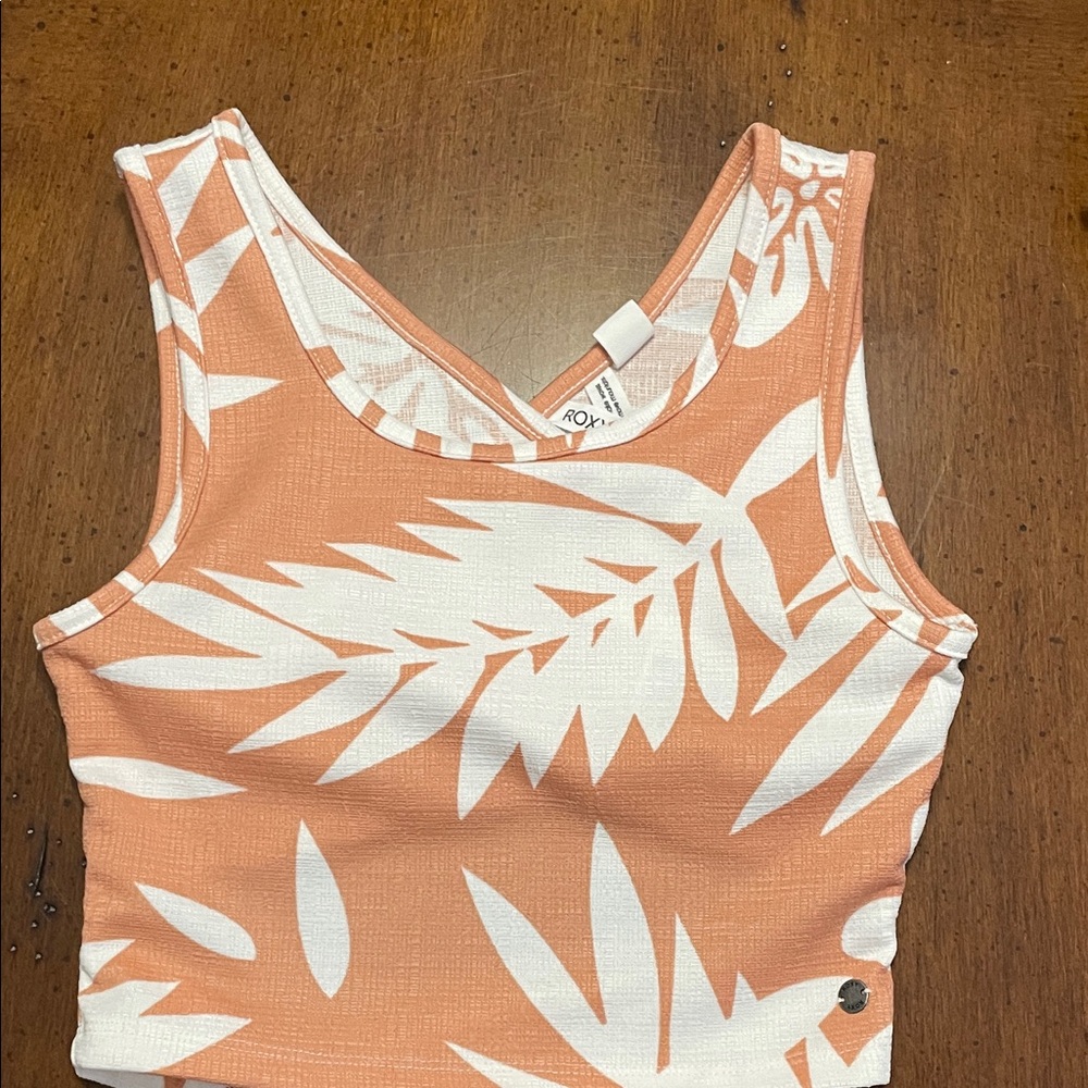 Roxy Women's Peach and White Leaf Print Tank Top